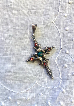 Turquoise and Coral Cross