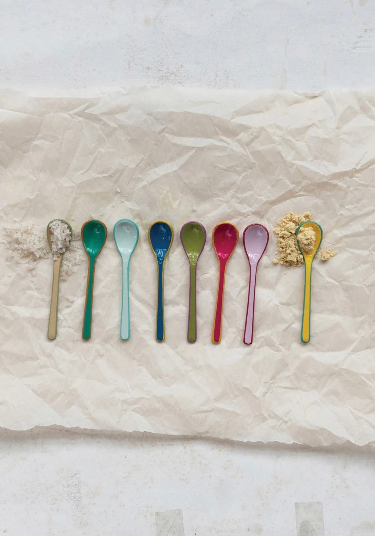 Set of Eight Enamel Salt Spoons