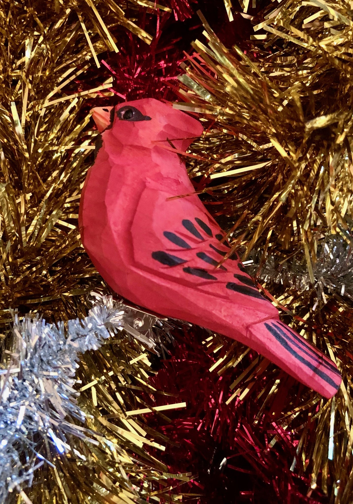 Carved Wood Cardinal Ornament