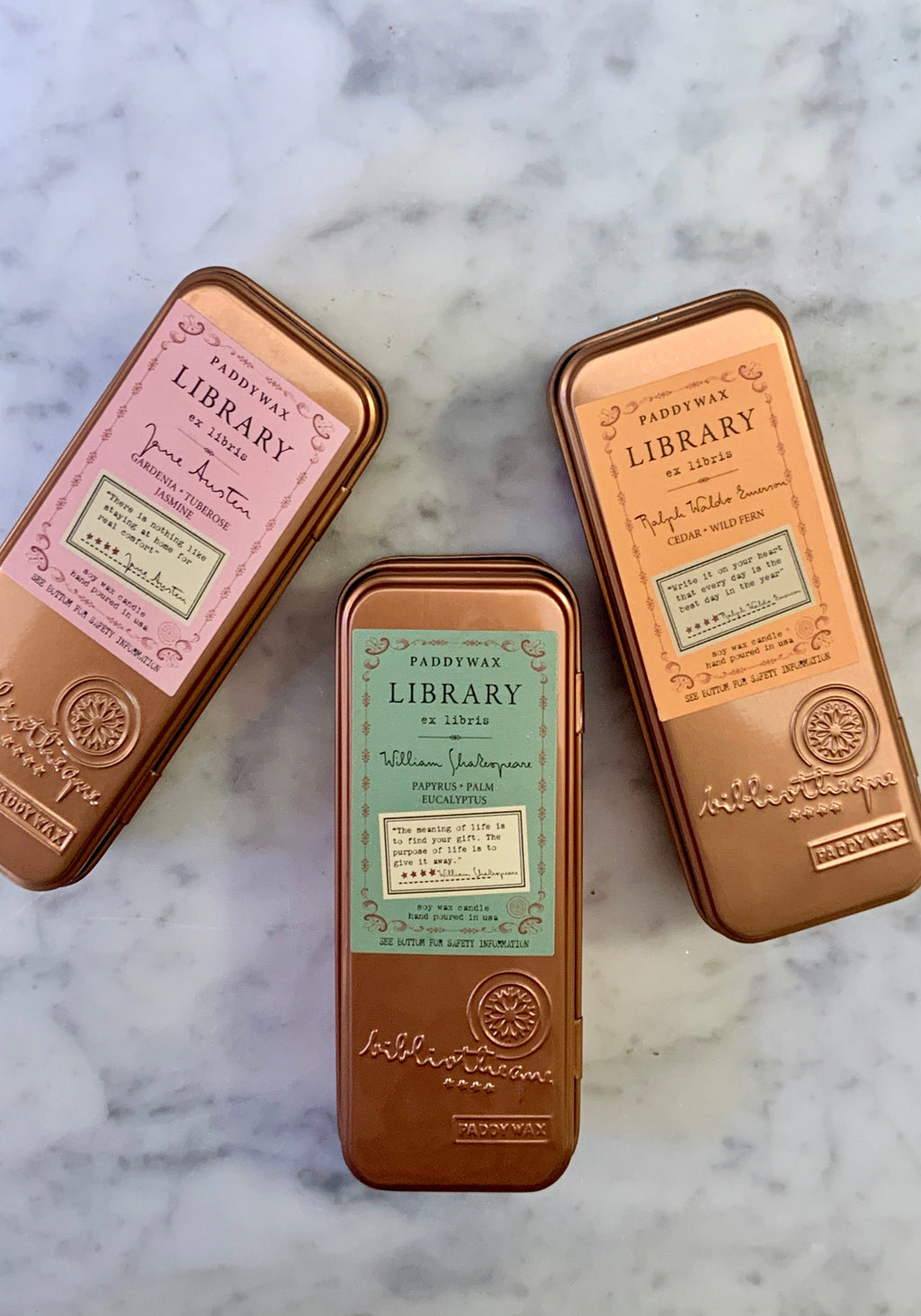 Library Travel Candle: Austen, Emerson, and Shakespeare