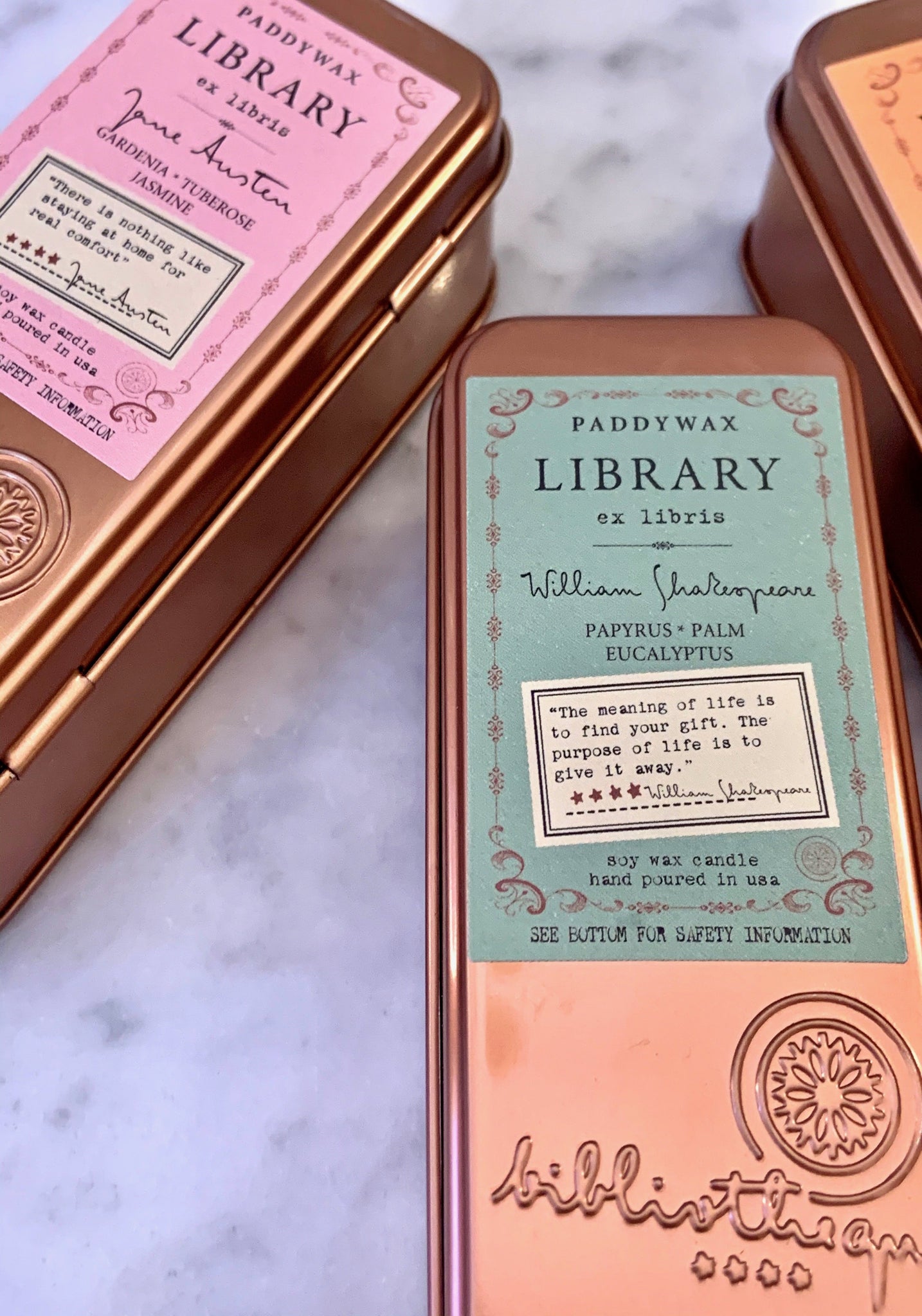 Library Travel Candle: Austen, Emerson, and Shakespeare